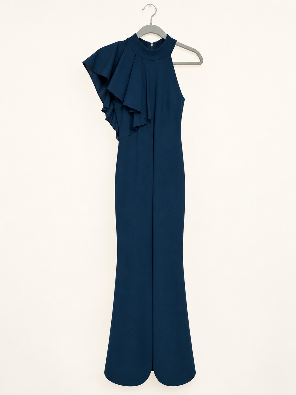 Lulu's Navy One-Shoulder Ruffle Halter Gown - Picture 5 of 5